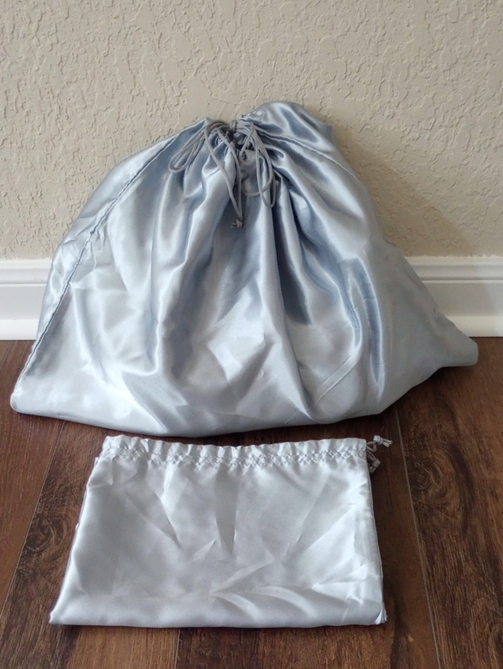2 NEW Silver Sateen Drawstring Dustbags